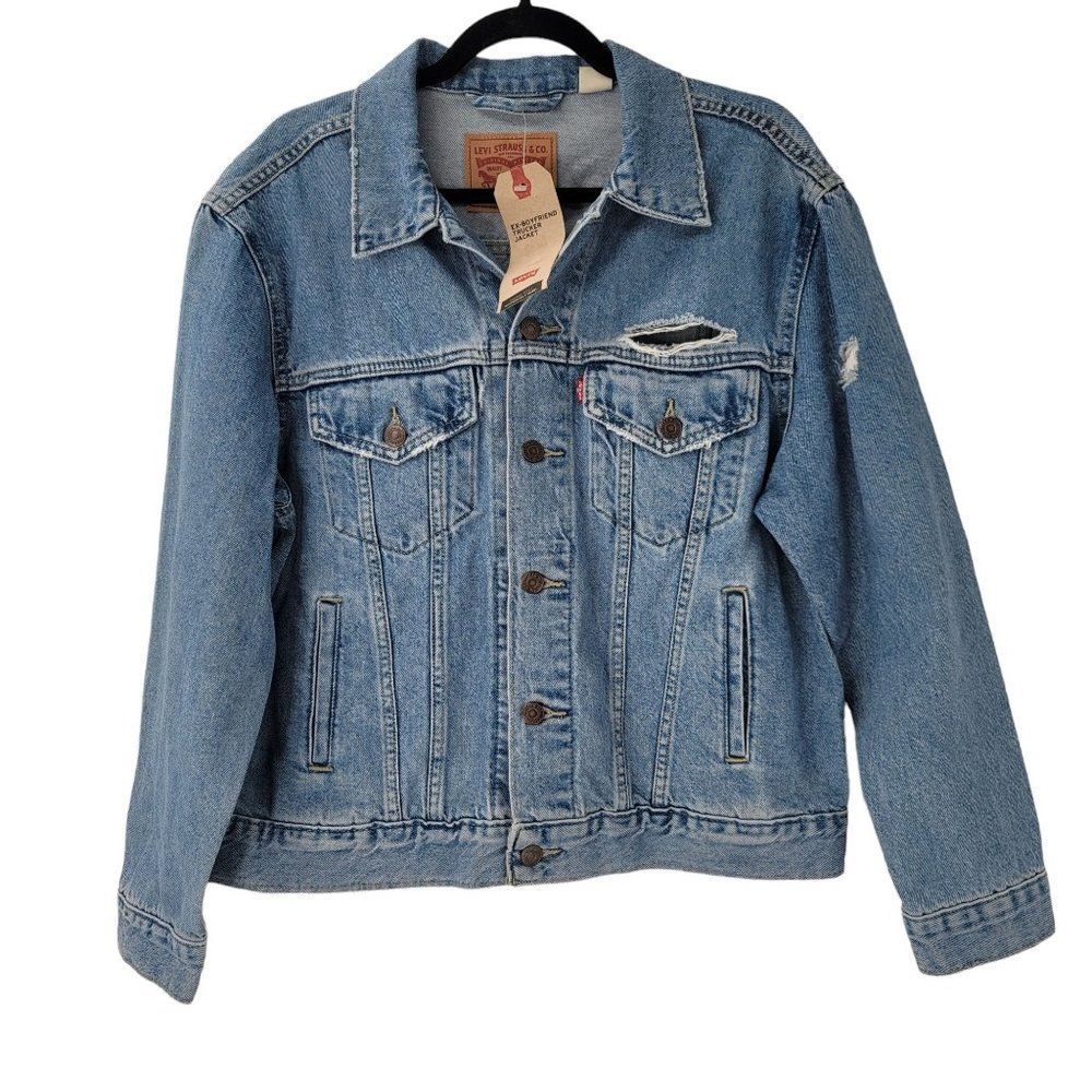 Levis Jean Jacket New Ex Boyfriend Trucker Distressed - Picture 2 of 8